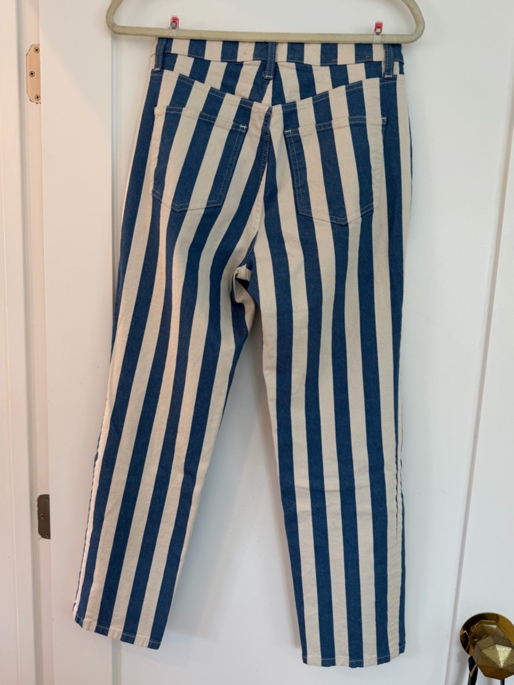 Boden High Rise Striped Straight Leg Jeans Blue and White 28 - Picture 7 of 9